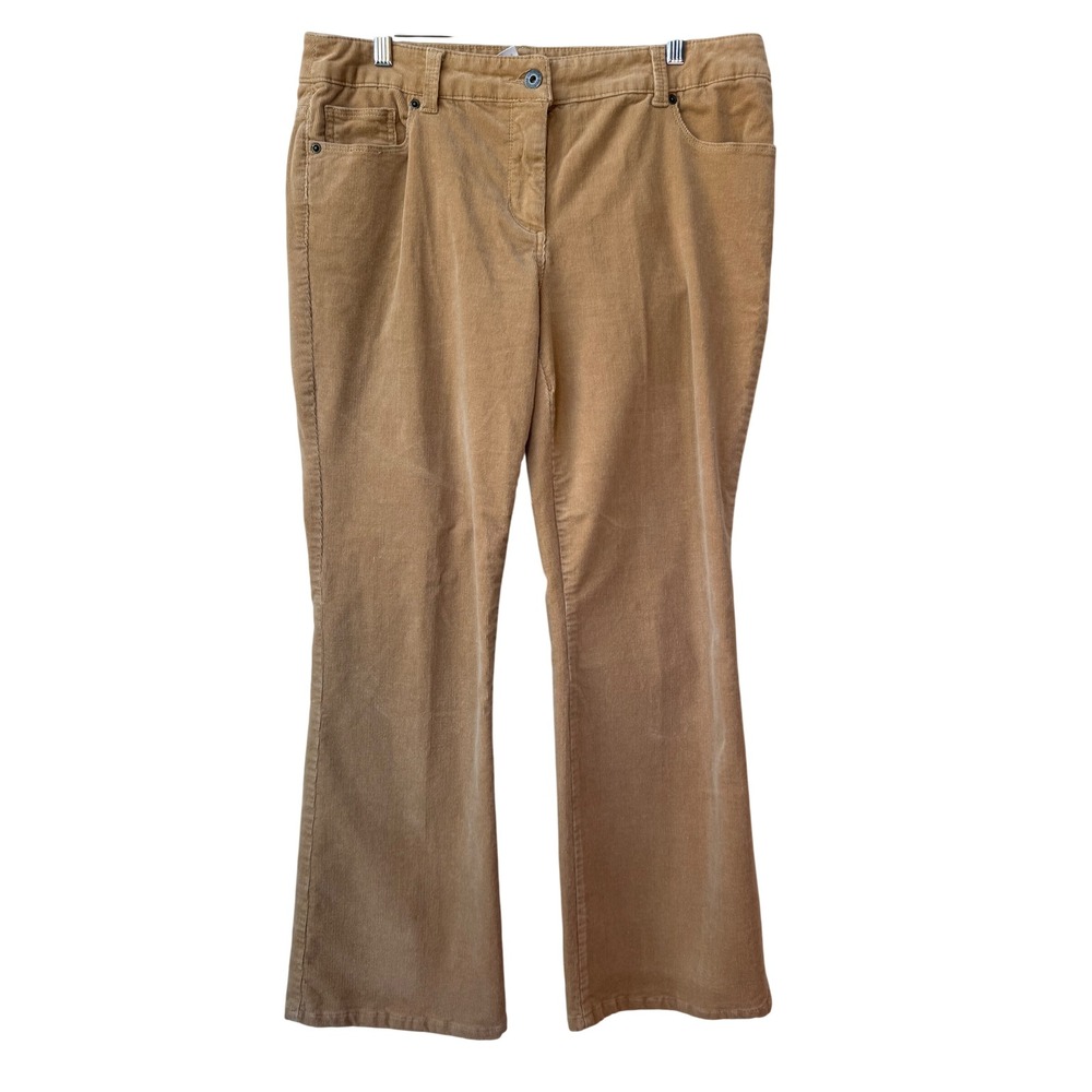 Chico's Women Camel Corduroy Bootcut Pants Size 2 Large Wide Leg Tan Stretch